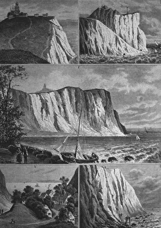 Historical engraving, Cape Arkona on Ruegen island