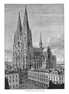 Historical engraving, Cologne Cathedral around 1880