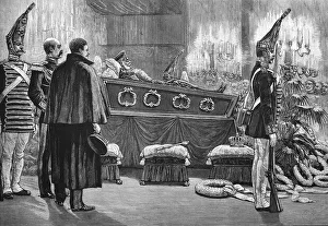 Historical engraving, Emperor William I or Wilhelm I lying in state in Berlin Cathedral