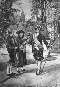 Historical engraving, flower thieves are caught