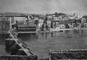 Historical engraving, Sidon in Syria, 1888