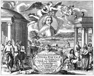 Historical engraving, title page of the Opera Poetica by Martin Opitz von Boberfeld