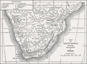 Historical ethnological map of South Africa