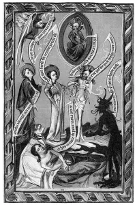 Historical illustration from the 19th Century after a religious manuscript from the 14th Century