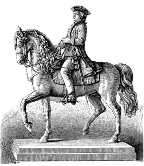Historical illustration, equestrian statue in Brunswick of Karl Wilhelm Ferdinand von Braunschweig-Wolfenbuettel