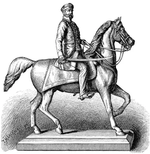 Historical illustration, equestrian statue in Brunswick of Friedrich Wilhelm von Braunschweig-Wolfenbuettel