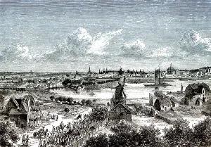 Historical illustration, cityscape of Berlin in the 18th century