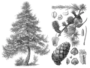 Historical illustration, European Larch (Larix decidua)