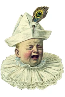 Historical illustration, head of a crying baby
