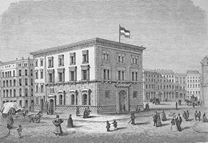 Historical illustration of the Olfen bank building in Hamburg
