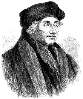 Historical illustration, portrait of Desiderius Erasmus Roterodamus or Erasmus of Rotterdam