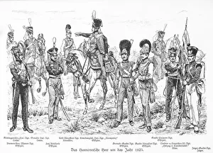 Historical illustration of uniforms around 1825