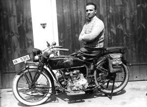 Historical image, man on a motorcycle, ca. 1922
