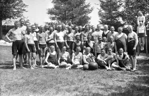 Historical image, men wearing bathing suits
