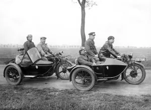 Historical image, motorcycles with sidecars