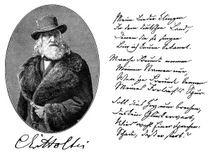 Historical manuscript and portrait of Karl von Holtei