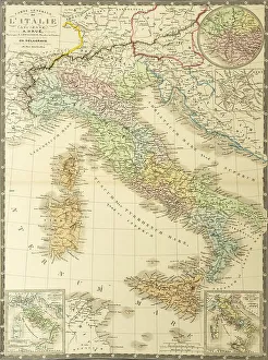 Historical map around 1874, Italy, Europe