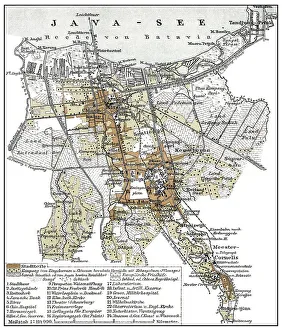 Historical map, 1894, Batavia, Dutch East Indies