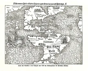 Historical map of America in the 1550 edition of the Cosmography of Sebastian Muenster