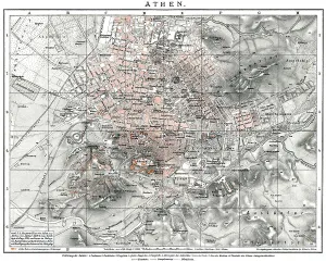 Historical map of Athens, 19th century