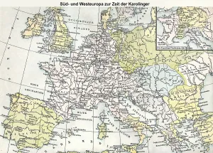 Historical map, the Carolingian Period in Europe