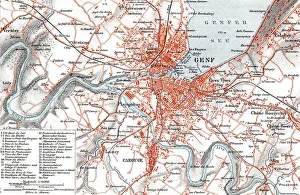 Historical map of Geneva, Switzerland