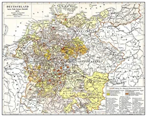 Historical map of Germany and Europe after the death of Emperor Charles IV