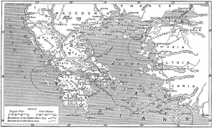 Historical map with Hellenistic races in ancient Greece