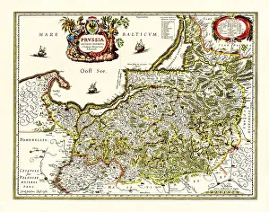 Historical map of Prussia, created in 1576 in Elbing by Caspar Henneberg von Erlich