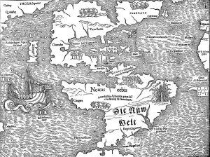 Historical map with the view of America at the beginning of the 16th century