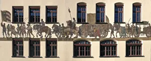 Historical mural of a medieval merchant procession