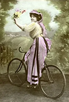 Historical photo, woman on bicycle, ca. 1910