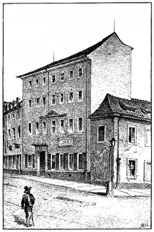 Historical print, engraving, birthplace in Dresden of Carl Theodor Koerner
