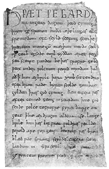 Historical print, manuscript, cover page from Beowulf