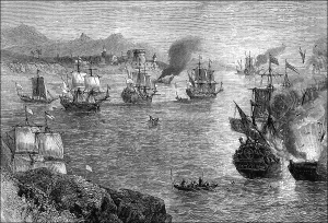 Historical scene, the ship of Sir Henry Morgan