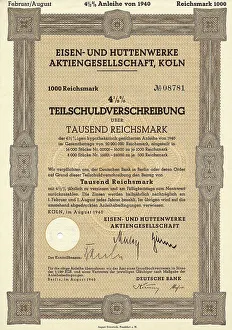 Historical share certificate, Eisen- und Huettenwerke Aktiengesellschaft