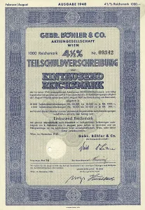 Historical share certificate, Gebr Boehler & Co AG