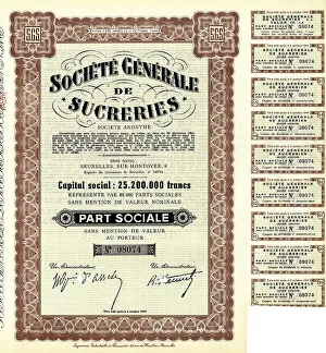 Historical share certificate, sugar industry
