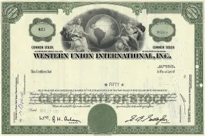 Historical share certificate, Western Union International Inc