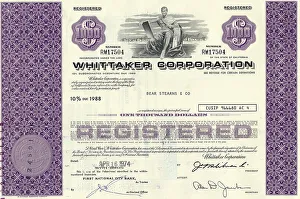 Historical share certificate, Whittaker Corporation