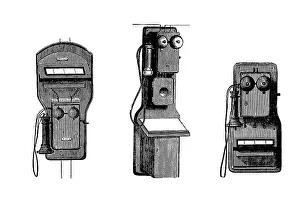 Historical telephones, from the left: Ader - Van Rysselberghe