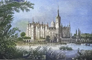 Historical view, 19th century, of the city and castle of Schwerin
