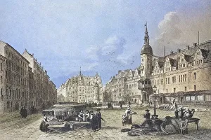 Historical view, 19th century, of the city of Leipzig