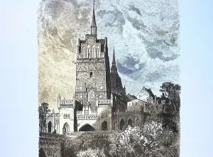 Historical view, 19th century, of the city of Rostock