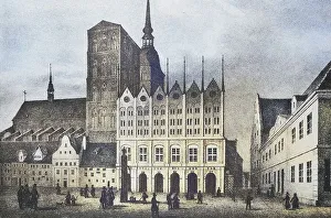 Historical view, 19th century, of the city of Stralsund