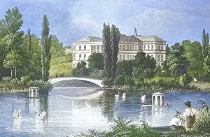 Historical view, 19th century, of the town and castle of Puttbus