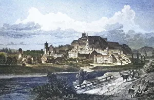 Historical view, 19th century, of the town of Glatz