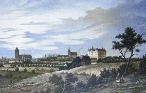 Historical view, 19th century, of the town of Guestrow