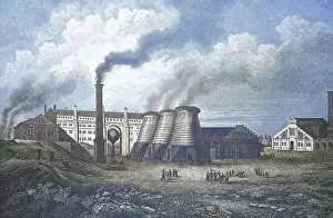 Historical view, 19th century, of the town of Koenigshuette