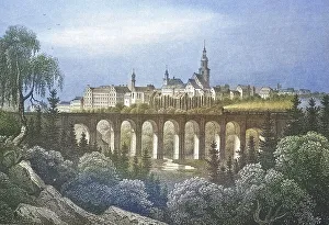 Historical view, 19th century, of the town of Loebau